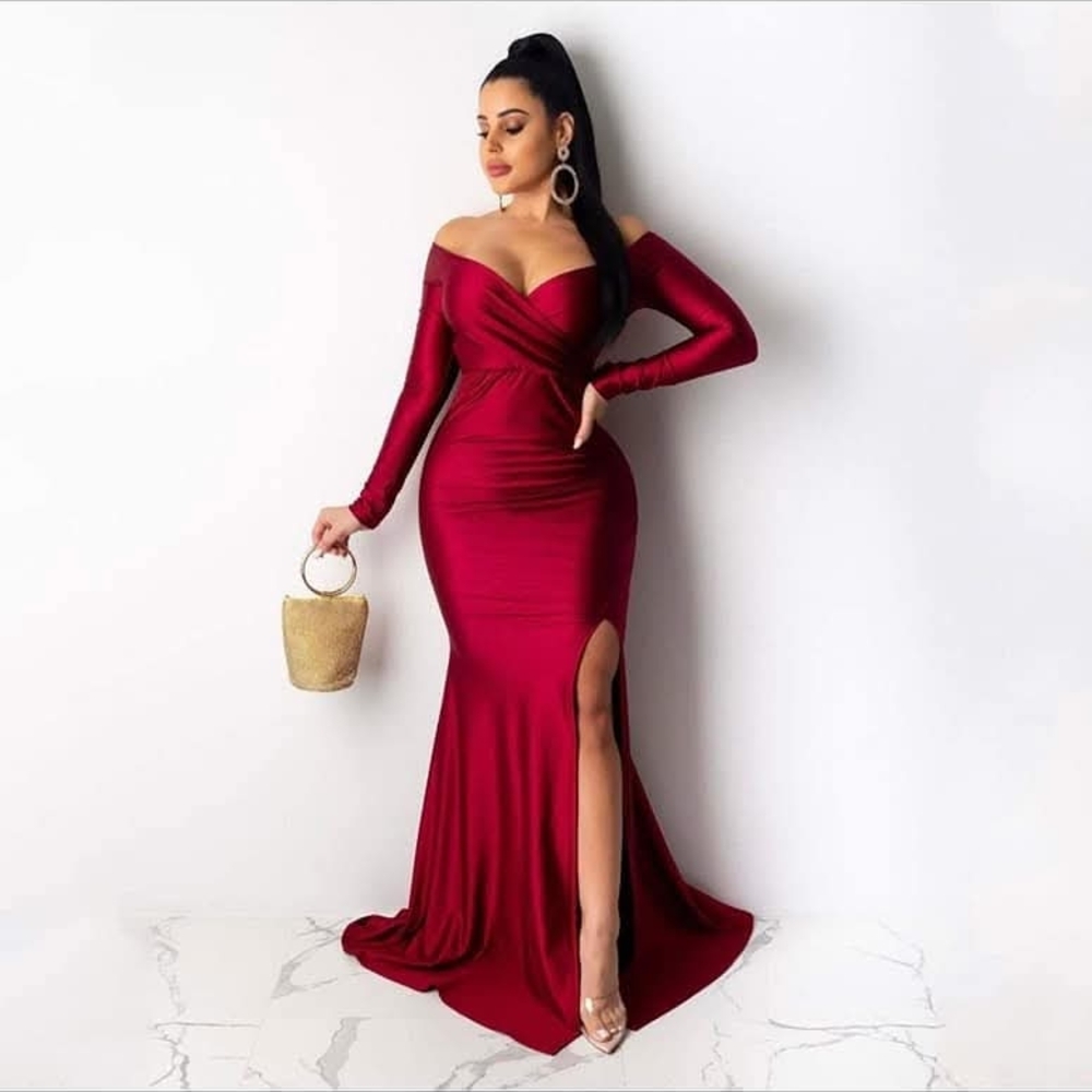 Elegant Burgundy Off-Shoulder Dress